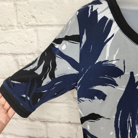 G.I.L.I. Palm Leaf Pattern Side Slit Short Sleeve Maxi Dress Size Small Casual - Picture 6 of 15